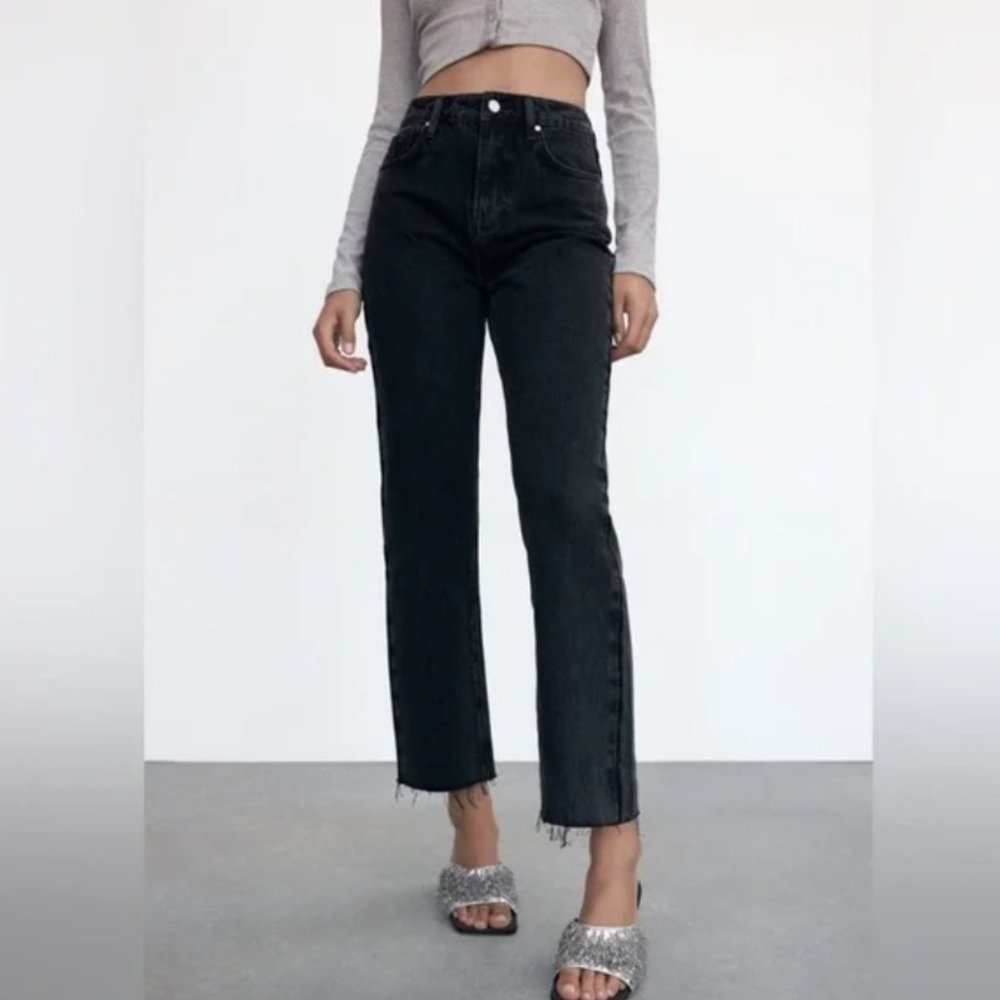 Zara High Rise Straight Black Jeans Women’s 4